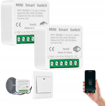 vypínač RELÉ SPÍNAČ VYPÍNAČ SVĚTLA 16A WiFi POD OMÍTKU MINI TUYA SMART