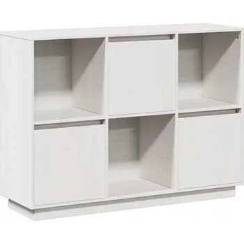 Komoda Dřevěná Boční Skříňka z Borovice Bílá 110,5x35x80 cm