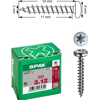 Vrták Šrouby do dřeva Spax 3 x 12 mm, 200 ks