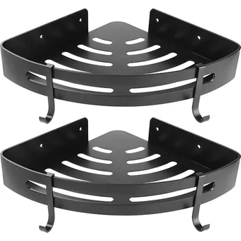 Drátěná police Černá rohová polička do koupelny MYZEA - 2 kusy