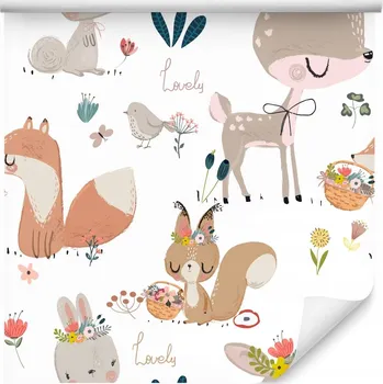 Fototapeta Tapeta lesní srnky, králíčci do dětského pokoje
