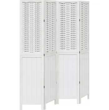Paraván Dekorační Paraván z bambusu a dřeva paulovnie, bílý, 140-145 x 180 cm
