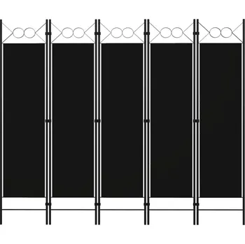 Paraván Paraván 5-dílný se železným rámem a látkou, 200x180 cm, černý