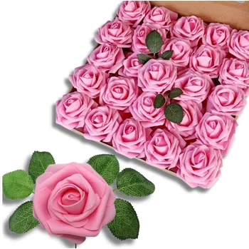 umělá květina Umělé růže květiny kytice růží 25 Ks dekorativní do vázy svatba růžové
