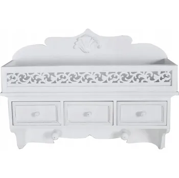 police Bílá nástěnná police se 3 zásuvkami a háčky, 48,5x13x37,5 cm, MDF