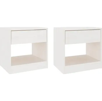 Noční stolek Noční stolek z masivního borovicového dřeva, bílý, 40 x 31 x 40 cm