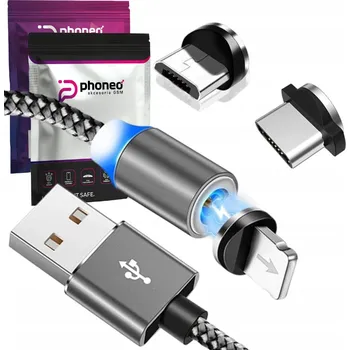 Datový kabel Kabel Phoneo USB - USB typ C / microUSB / Lightning, 1 m, šedý