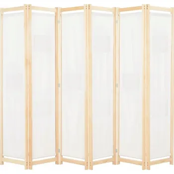 Paraván Paraván volně stojící, 6dílný, z jedlového dřeva, krémový, 240x170x4 cm, s t