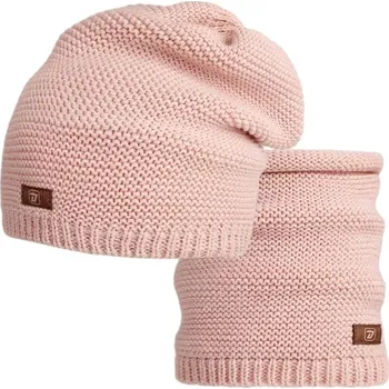 Pokrývka hlavy Pletený set čepice a nákrčník Dráče Colors - vzor 037 - pudrová
