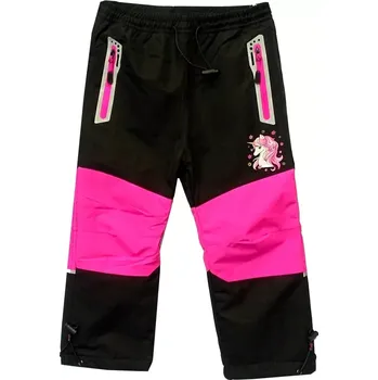 Dívčí kalhoty Dětské zateplené kalhoty KUGO černo/růžové vel.110