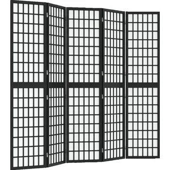 Paraván Skládací paraván Shoji z masivního jedlového dřeva, černý, 200 x 170 cm