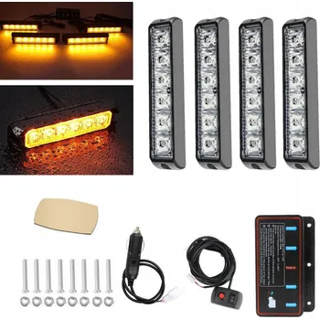 Příslušenství osvětlení automobilu ORANŽOVÁ STROBOSKOPICKÁ LAMPA V IMITACI LED 12V, sada 4 ks