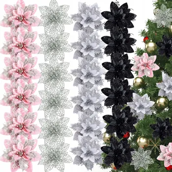 Vánoční dekorace 24 KS VÁNOČNÍ HVĚZDA NA VÁNOČNÍ STROMEČEK KVĚTINY DEKORACE VÁNOČNÍ HVĚZDA OZDOBA DEKORACE