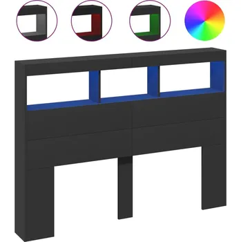 Čelo postele s RGB LED, černé, dřevěný materiál, 140x17x102 cm