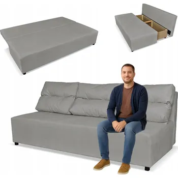 Pohovka Rozkládací pohovka KIMO s úložným prostorem Family Meble Hunter světle šedý velur