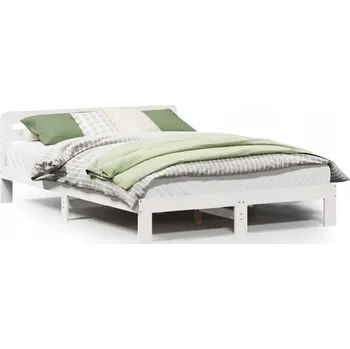 Postel Rám postele borovicový s čelem, bílý, 203,5 x 154 x 65,5 cm