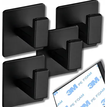 Věšák 4x Černý Věšák 3M Samolepicí - Na Ručníky Utěrky Klíče Design