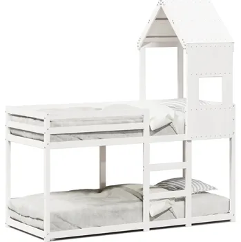 Dětská postel Patrová dětská postel s domečkem, bílá, 195,5 x 80,5 x 112 cm