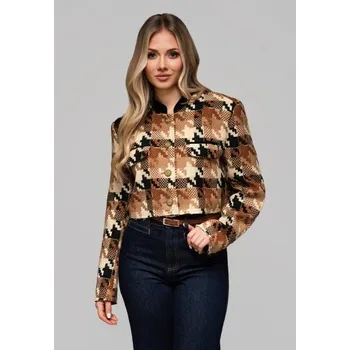 Dámské sako Krátká dámská bunda s vlnou OW-BLZB-0103 v1 – hnědá