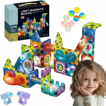 ostatní stavebnice Magnetické Stavebnice KRUMAD kuličková dráha svítící 75 dílků