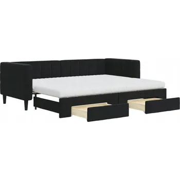 Pohovka Černá rozkládací lenoška se zásuvkami a matrací 223x90x68 cm