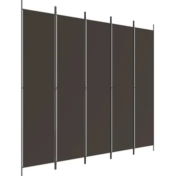 Paraván Paraván 5dílný z látky, hnědý, 250x220 cm, skládací