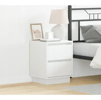 Noční stolek Noční stolek s LED osvětlením a tichými zásuvkami, bílý MDF, 35x30x11 cm