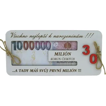 Obálka Dřevěná obálka na peníze "Všechno nejlepší k 30. narozeninám" 20 x 9,5 cm (Vtipná obálka na peníze k narozeninám)