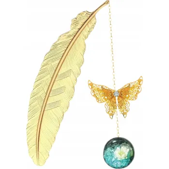 Doplněk ke knize Záložka do knihy pero dárek elegantní zlatá značka motýl kovová