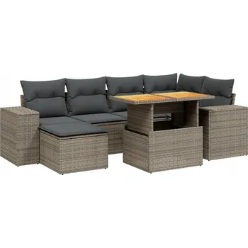 Zahradní sestava Odpočinková sestava z PE ratanu, stůl a sedáky, šedá, modulární