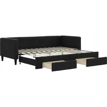 Pohovka Černá rozkládací lenoška se zásuvkami 223 x 90 x 68 cm