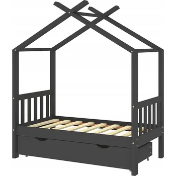 Dětská postel Dětská dřevěná postel domeček se šuplíkem, tmavě šedá, 146x77 cm