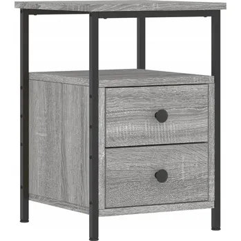 Noční stolek Industriální noční stolek z materiálu na bázi dřeva, šedý dub sonoma, 3