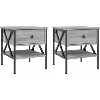 Noční stolek Industriální noční stolky, šedý dub sonoma, 40x42x45 cm, železo