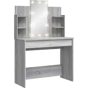 Toaletní stolek Toaletní Stolek se zrcadlem a LED osvětlením, zásuvky, šedý dub sonoma, 96x40x14