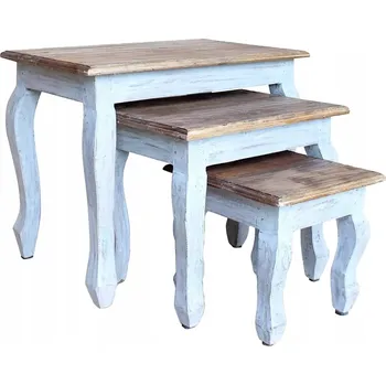 Konferenční stolek Sada 3 Odkládacích Stolků z Masivního Mahagonového Dřeva,