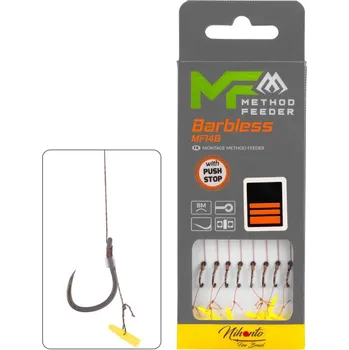 Rybářský háček 8ks - Hotový Návazec Mikado MF14 Push Stop Bez Protihrotu 10cm 0,12mm Vel.12
