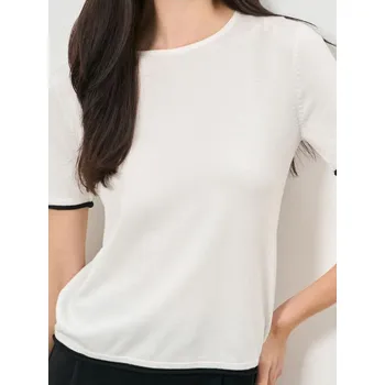 Dámské tričko Sinsay - Svetrová blůza s krátkými rukávy - krémová - 370EU-01X - 370EU-01X-XS