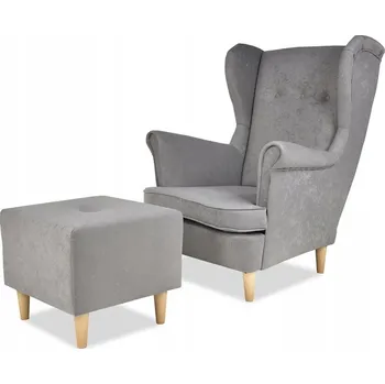 Křeslo Křeslo ušák ARI s podnožkou, skandinávský styl Family Meble, šedé