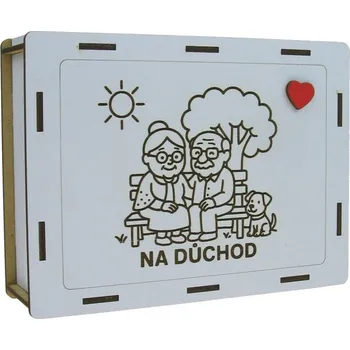 Pokladnička Dřevěná odškrtávací pokladnička "Na důchod" 20 cm (Dřevěná pokladnička s nápisem)