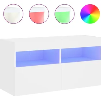 Televizní stolek Závěsná skříňka pod TV s LED RGB osvětlením, bílá, 80x30x40 cm