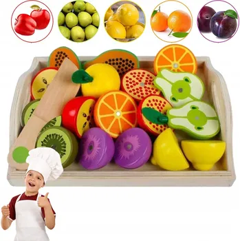 Dřevěná hračka DŘEVĚNÉ OVOCE K ROZKRÁJENÍ NA MAGNET PRO DĚTI SADA XXL