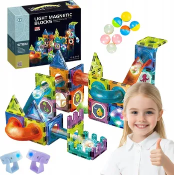 ostatní stavebnice Magnetické Stavebnice KRUMAD kuličková dráha svítící 75 dílků