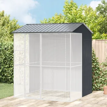 Venkovní klec pro ptáky z práškově lakované oceli, antracitová, 215x210x247 cm