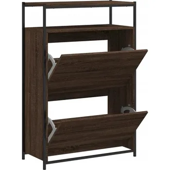 Botník s policí a dvěma výklopnými zásuvkami, hnědý dub