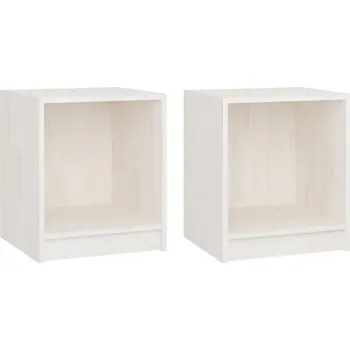 Noční stolek Noční stolek z masivního borovicového dřeva, bílý, 35,5 x 33,5 x 41,5 cm