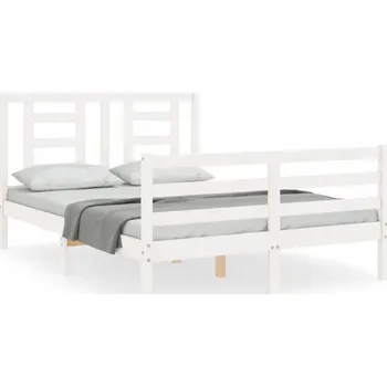 Postel Dřevěná postel z borovice bílá 195,5 x 145,5 x 100 cm s čelem