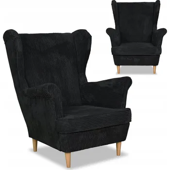 Křeslo Křeslo ušák Bonito, skandinávský styl Family Meble, černé manšestrové s proužky, moderní