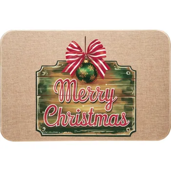 Vánoce Vánoční lněná rohožka s vánoční ozdobou Merry Christmas na tabuli