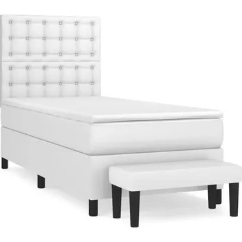 Postel Bílá kontinentální postel s matrací 203 x 100 x 118/128 cm, umělá kůže